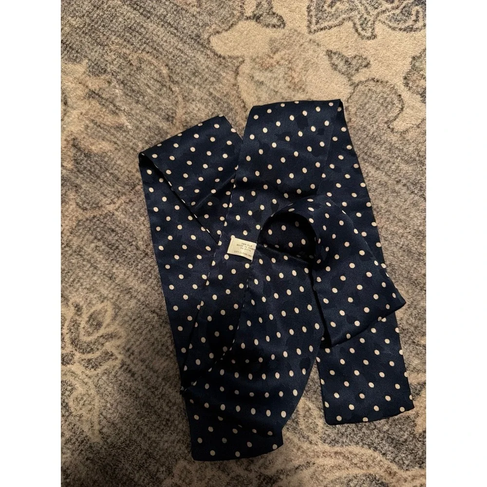 Lillian Vernon Silk Navy Blue Polka Dot Skinny Scarf